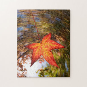 Falling Leaf from a tree in autumn Jigsaw Puzzle