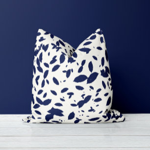 Falling Leaf - Modern Botanical In Navy & White Throw Pillow