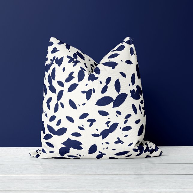 Falling Leaf - Modern Botanical In Navy & White Throw Pillow (Creator Uploaded)