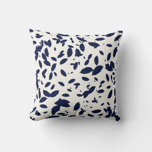 Falling Leaf - Modern Botanical In Navy & White Throw Pillow