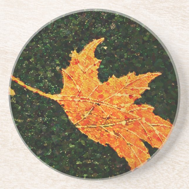 Falling Leaf Oil Painting Sandstone Coaster (Front)