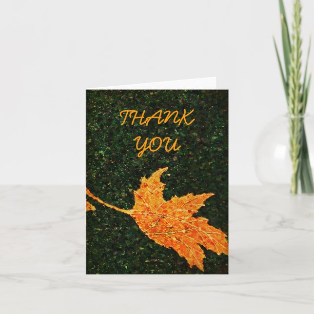 Falling Leaf Oil Painting Thank You Note Card (Front)