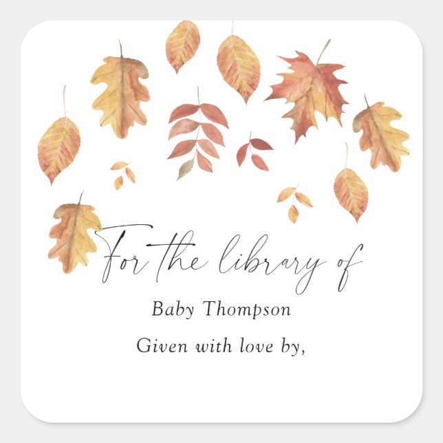 Falling leaves autumn - Baby Shower bookplate Square Sticker (Front)