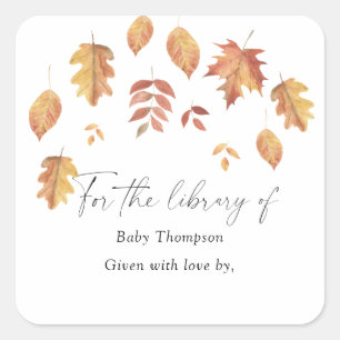 Falling leaves autumn - Baby Shower bookplate Square Sticker
