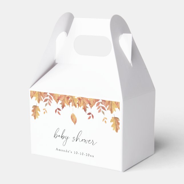 Falling leaves autumn baby shower favor box (Front Side)