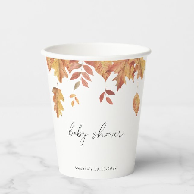 Falling leaves autumn baby shower paper cups (Front)