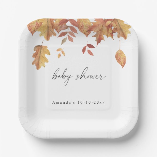 Falling leaves autumn baby shower paper plate (Front)