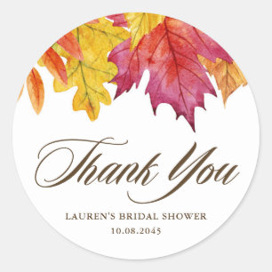 Falling Leaves Autumn Bridal Shower Thank You Classic Round Sticker