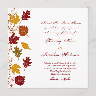 Falling Leaves Autumn Fall Wedding Invitations