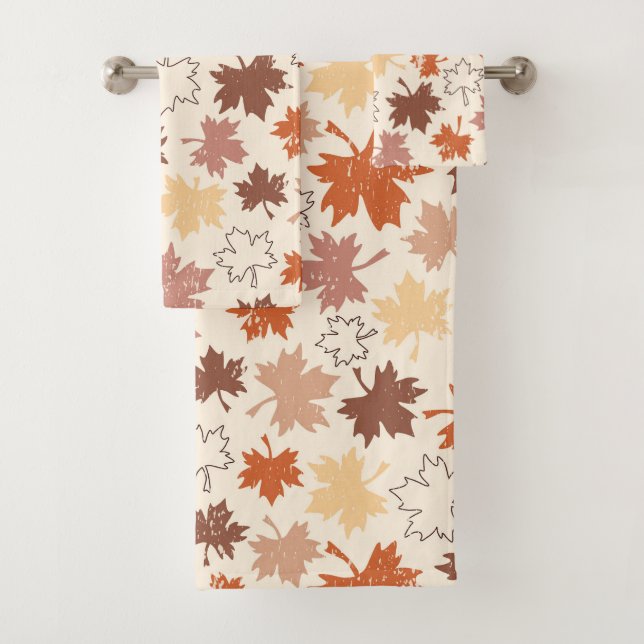 Falling leaves autumn thanksgiving design bath towel set (Insitu)