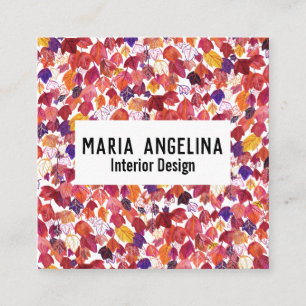 Falling Leaves Autumn Watercolor Design Square Business Card