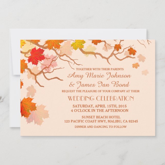 Falling leaves autumn wedding invitations (Front)