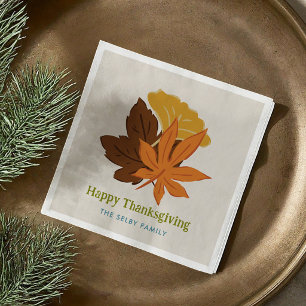 Falling Leaves Autumnal Happy Thanksgiving Napkin