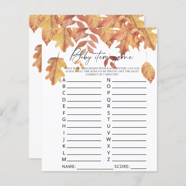 Falling leaves - Baby Item Game. Baby Shower Game (Front/Back)