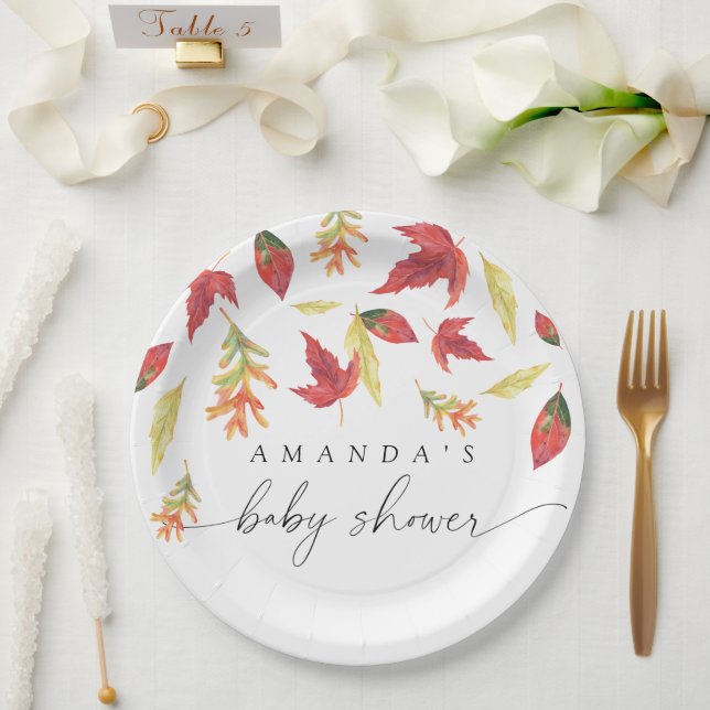 Falling leaves Baby Shower Paper Plate (Wedding)