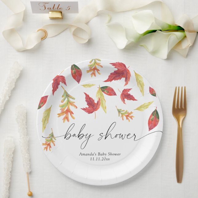Falling leaves Baby Shower Paper Plate (Wedding)