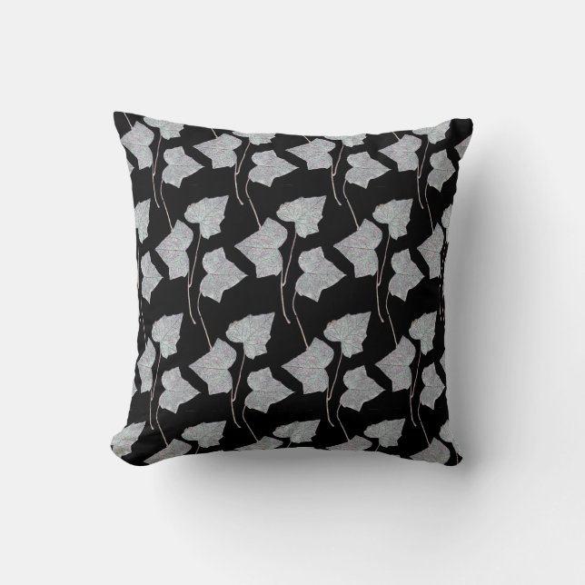 Falling Leaves  Black  Throw Pillow (Front)