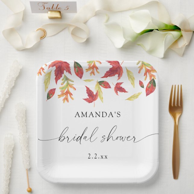Falling leaves bridal shower paper plate (Wedding)