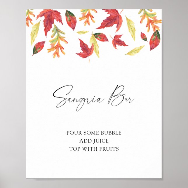 Falling leaves bridal shower - sangria bar poster (Front)