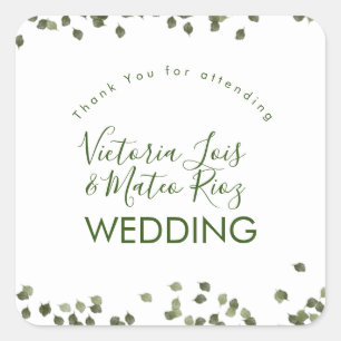 Falling Leaves Fall Autumn Greenery Thank You Square Sticker