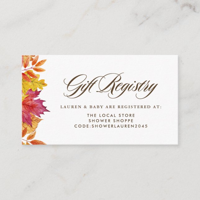 Falling Leaves Garland Autumn Baby Shower Registry Enclosure Card (Front)