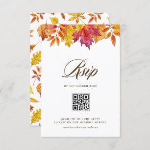 Falling Leaves Garland Autumn Wedding QR Code RSVP Card