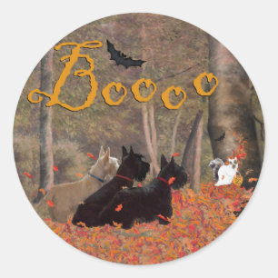 Falling Leaves Halloween Scotties Classic Round Sticker