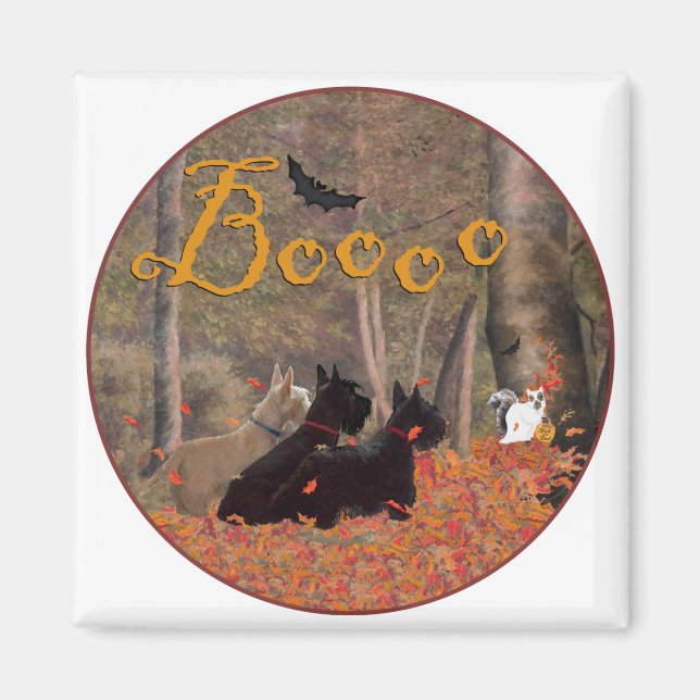 Falling Leaves Halloween Scotties Magnet (Front)