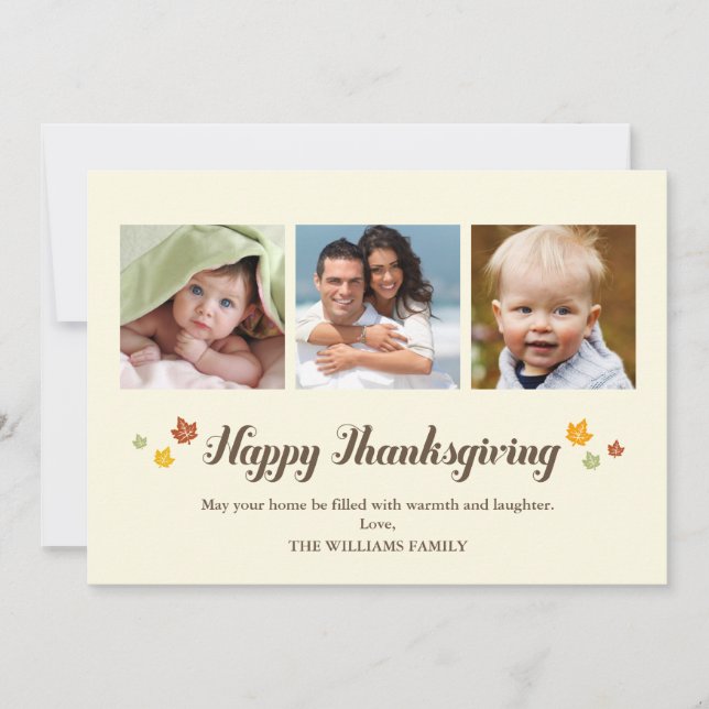 Falling Leaves Happy Thanksgiving Photo Holiday Card (Front)