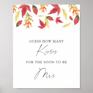 Falling leaves how many kisses bridal shower game poster