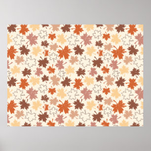 Falling leaves in natural earth autumn design poster