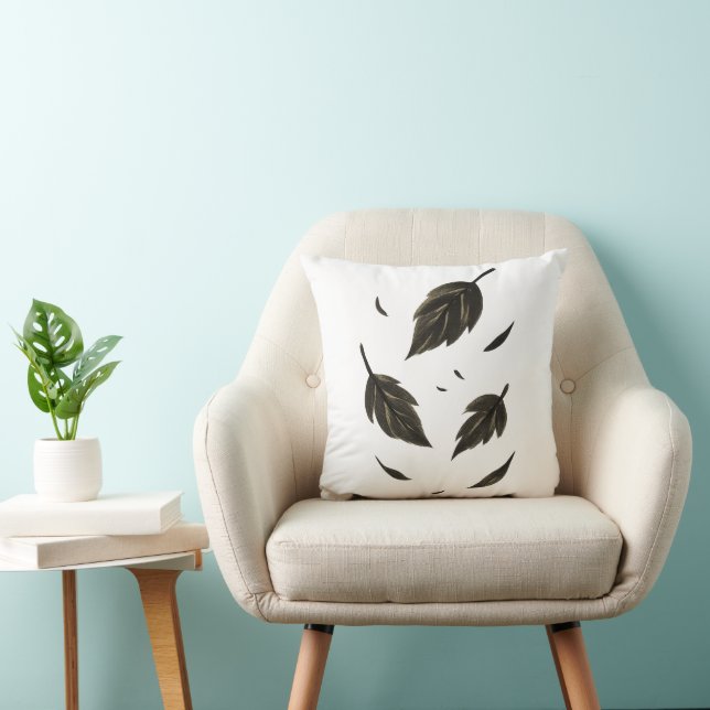 Falling Leaves – Minimalist Ink Nature on  Throw Pillow (Chair)
