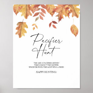 Falling leaves pacifier hunt baby shower game poster
