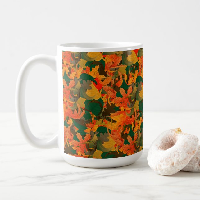 Falling Leaves Pattern for Autumn Coffee Mug (With Donut)