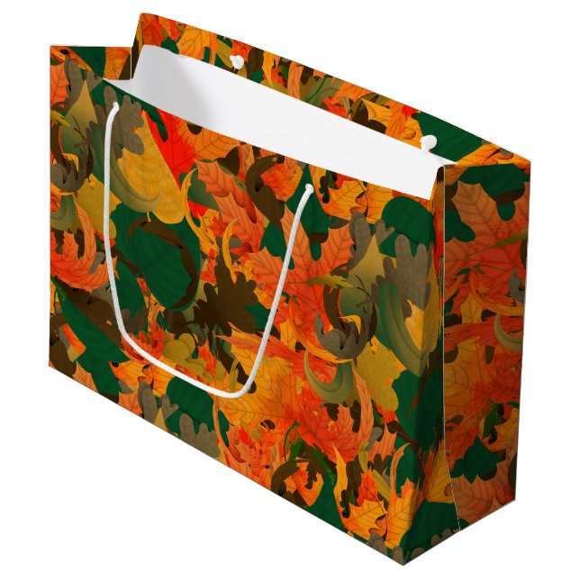 Falling Leaves Pattern for Autumnn Large Gift Bag (Front Angled)