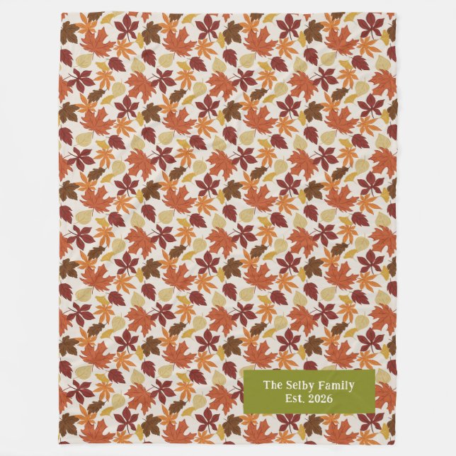 Falling Leaves Personalized Autumn Fleece Blanket (Front)