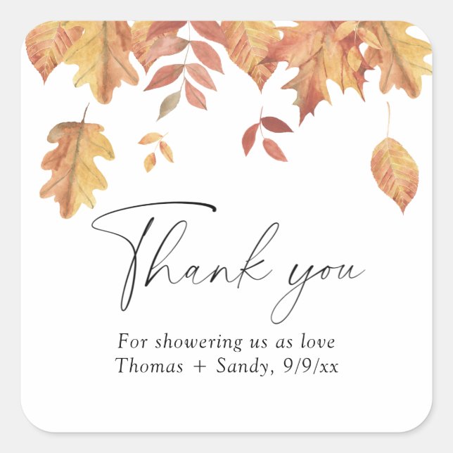 Falling leaves - Thank you Baby Shower party Square Sticker (Front)