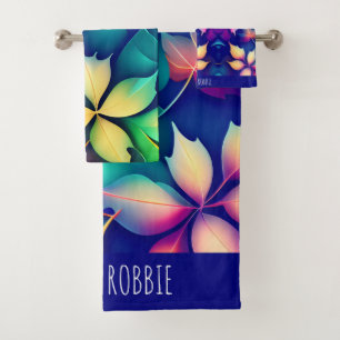 Falling leaves Violet Gradient Rainbow Pattern Bath Towel Set