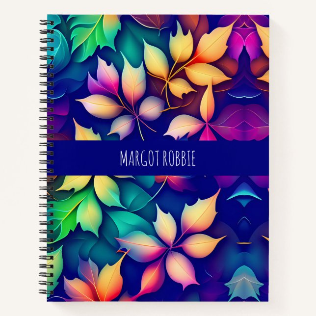Falling leaves Violet Gradient Rainbow Pattern Notebook (Front)