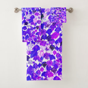 Falling Leaves Watercolor Pattern Purple Bath Towel Set