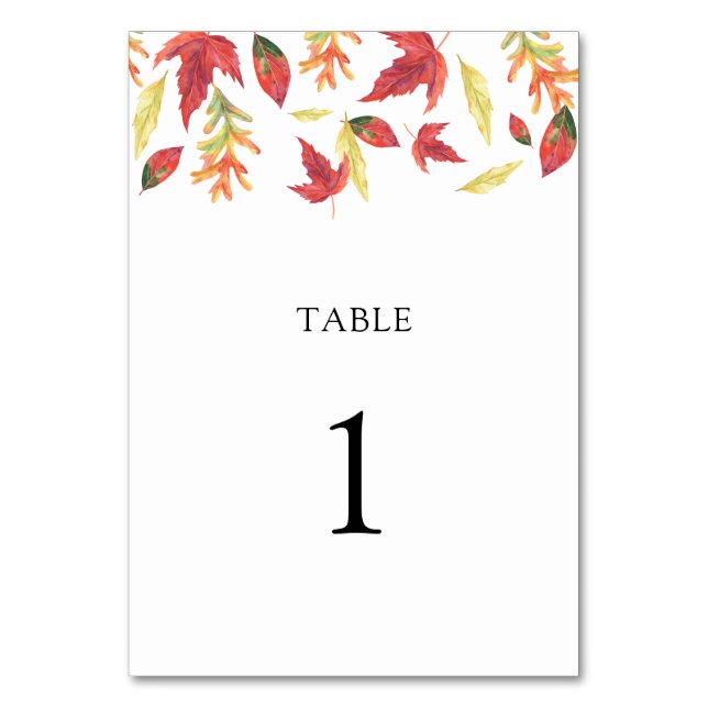 Falling leaves - wedding table number (Front)