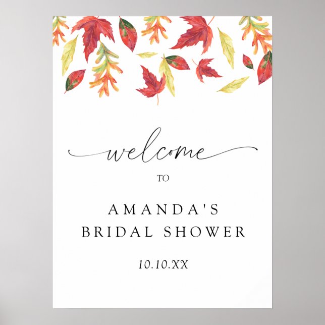 Falling leaves welcome bridal shower party poster (Front)