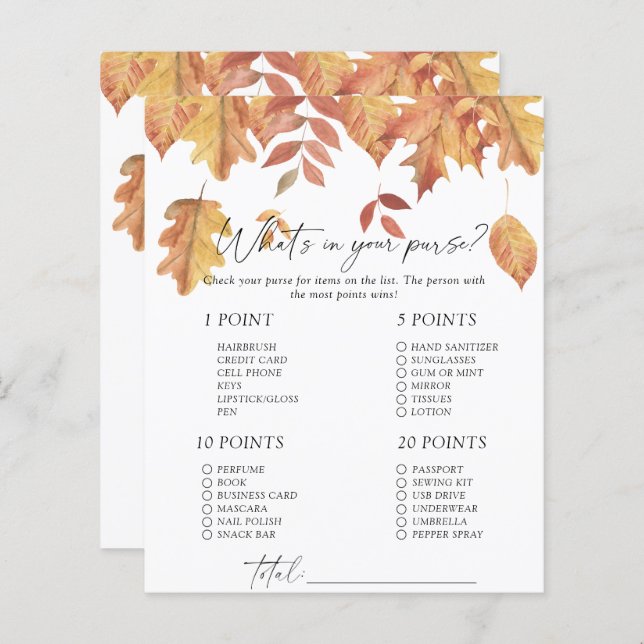 Falling leaves - What's in your purse game (Front/Back)