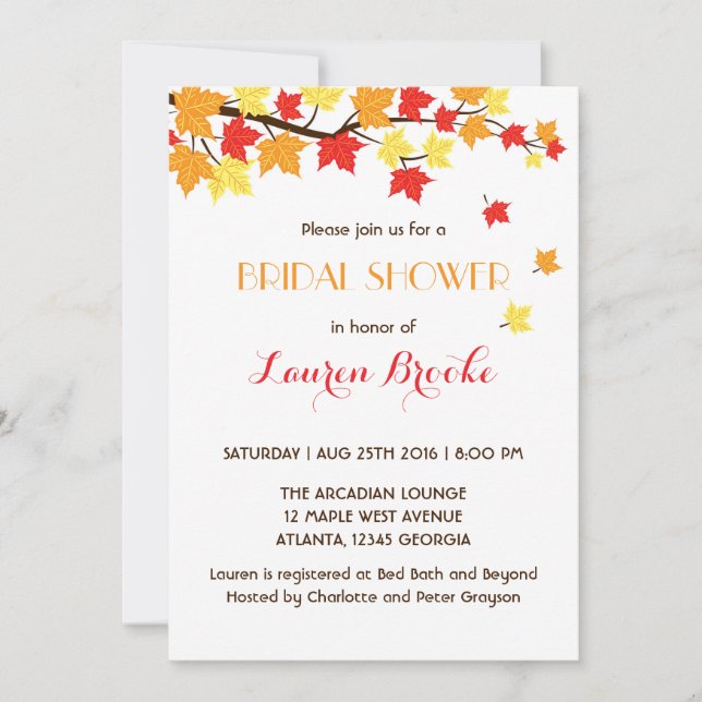Falling Maple Leaves Autumn Invitation White (Front)