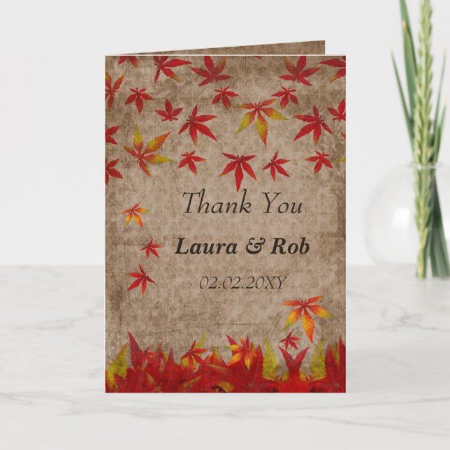 falling  maple leaves wedding Thank You Card (Front)