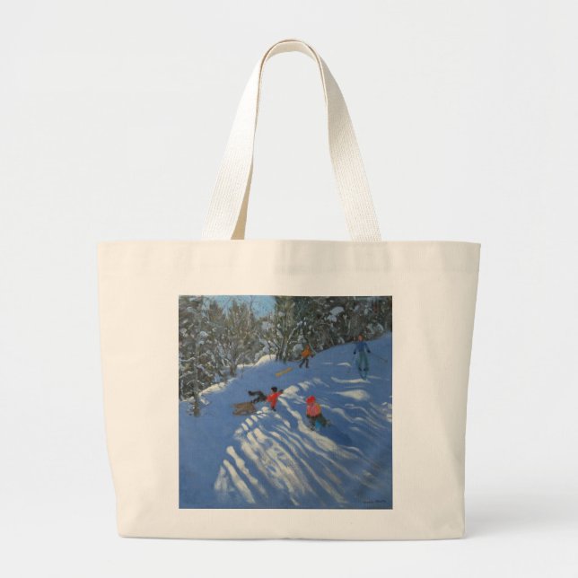 Falling off the Sledge Morzine Large Tote Bag (Front)