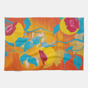 Falling Persimmons in Yellow Kitchen Towel