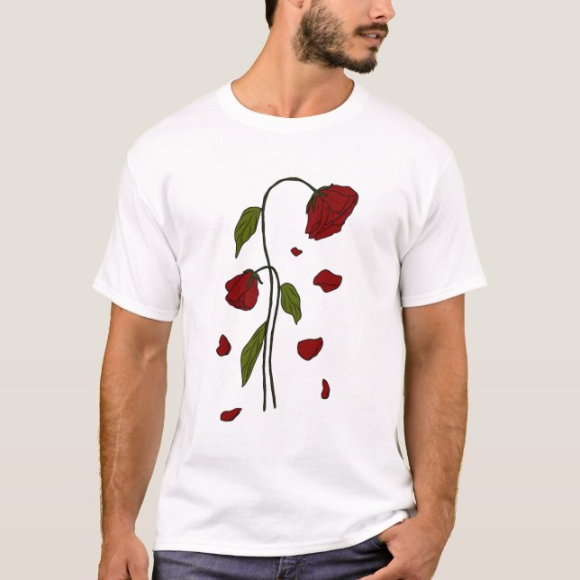 Falling Petals - Aesthetic Dark Gothic Rose Art T-Shirt (Front)