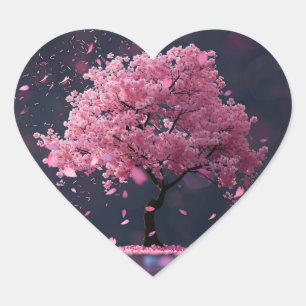Falling petals from the cherry blossom tree heart sticker
