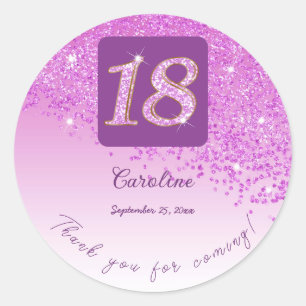 Falling Pink Glitter, 18th Birthday Thanks Classic Round Sticker